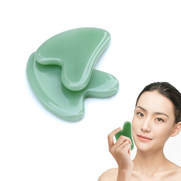 Gua Sha Jade 2 Pcs Guasha Facial Massage Tool Jade Stone Guasha Massage Scraping for Anti-aging/Prevents Wrinkles