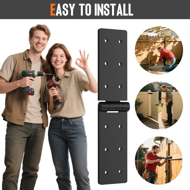 Lipshome Heavy Duty Gate Hinges,Black Door Hinge with Screws, Adjustable
