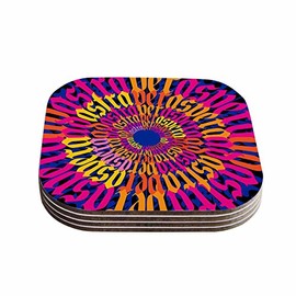KESS InHouse Roberlan"Ad Astra Per Aspera Mandala" Blue Orange Coasters (Set of 4), 4 x 4", Multicolor