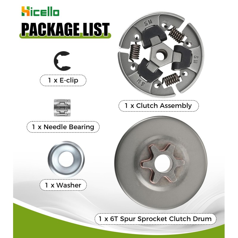 Hicello Ms170 Sprocket 3/8" 6T Clutch Drum Kit Replacement for