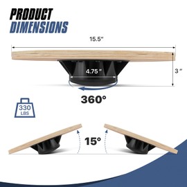 MADOG Wooden Wobble Balance Board for Adults, 15.5" Anti-Skid Sandpaper for Workout Core Trainer Physical Therapy, Home Gym Stability Board, Black