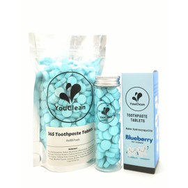YouClean Refill Pack - 365 Toothpaste Tablets - Natural Remineralization & Whitening with Nano Hydroxyapatite - Travel or Daily Use - Fluoride Free (Blueberry365)