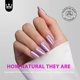 KQueenest Lilac Glitter Press on Nails Short Almond with UV Coating, Thick Cat Eye Fake Nails Press on, Sparkle Shinny Acrylic False Nails with Bling Designs, 30 Pcs Acrylic Nails for Women Party Wear