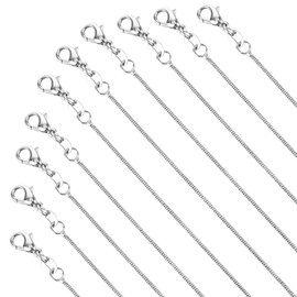 Pack of 10 Necklace without Pendant Chains Silver Snake Chain Women's Necklace Stainless Steel Jewellery Bulk Cable Chains Pack Without Pendant Snake Chain with Lobster Clasps for Craft Pendants,