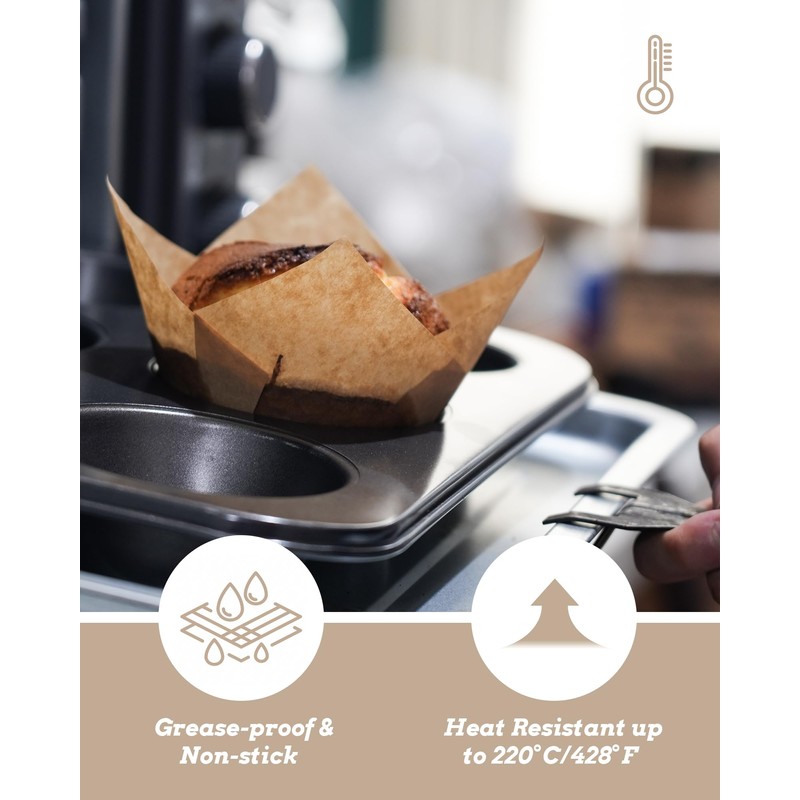 Bake Choice 100pcs Natural Jumbo Tulip Cupcake Liners for Baking,