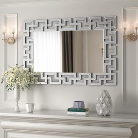 Wisfor Wall Decorative Home Mirror Rectangular Large Silver Vanity Beveled Glass Edge
