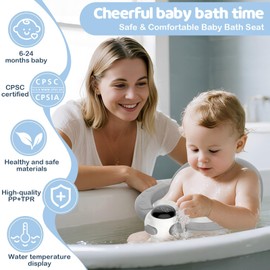 TOSGN Baby Bath Seat for Babies 6 Months & up, Water Temperature Display+Soft Cushion, Non-Slip Toddler Bath Seat for Baby, Sit Up Bath Seat for Baby, Grey