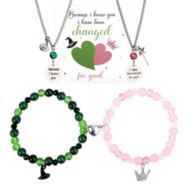 2pcs Friendship Matching Bracelets & 2pcs Necklaces, Rhinestone Crown Witch Hat Music Bracelets Jewelry for Valentine Christmas Best Friends Movie Couples Decoration