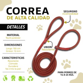 LOS LADRIDOS DE MEXICO Correa para Perro Premium para Paseo y Entrenamiento Resistente con Agarre Cómodo y Seguro para Mascota. (Rojo, Grande)