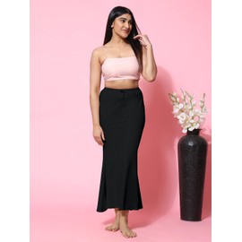 Jaanvi Natural Organic Cotton Fish Cut Sare Shapewear Petticoat Skirt Comfort Underskirt InRock (Side Slit), jet black