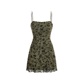 Verdusa Women's Mini Dress Floral Spaghetti Strap Mesh Dresses Going Out Festival Concert Outfits Grunge Gothic Clothes Green Floral Small