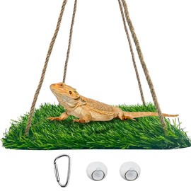 CQJ Reptile Hammock Swing Hanging Bed, PP Grass Pad，Portable Bird Swing Stand Reptile Natural Swing Hanging Bed for Bearded Dragon Leopard Gecko Lizard Birds Parrots（Square）