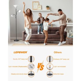 LEPOWER Floor Lamp, Standing Lamp with Replaceable 3000K Energy-Saving, Lamp for Living Room with Adjustable Reading Lights, Modern Bright Floor Lamp for Bedroom, Living Room, Office