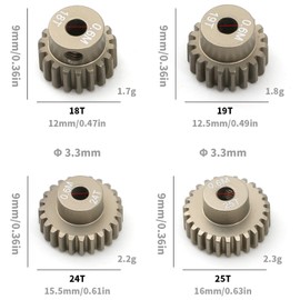 Precision 7075 Aluminum 0.6M Pinion Gear Set (18T/19T/24T/25T) for 1/10 RC Models - 0.6 Module Hardened Gears Compatible with 257mm/260mm Chassis for Tamiya TT01/TT02/TB02/TA05