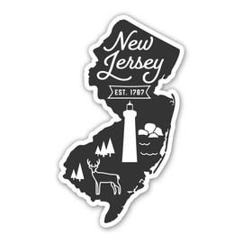 Squiddy New Jersey State Shape Vintage Retro Style - Vinyl Sticker Decal for Phone, Laptop, Water Bottle (3" high)