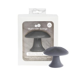 ezpz Mushroom Sponge (Gray) - Odor-Resistant Kitchen Sponge with Soft Bristles, Non-Slip Handle, Suction Base - Gently Cleans Pans, Dishes and Feeding Gear