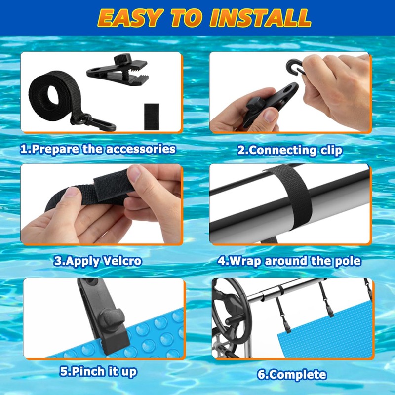 HUAREW 24Pcs Pool Solar Cover Reel Attachment Kit, Solar Blanket