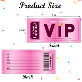 Birthday Tickets Invitations, Pink Movie VIP Party Invitations For Kids Girls Boys, 20 Fill In Invite Cards with Envelopes, Birthday Party Celebration Supplies & Decorations -mp14