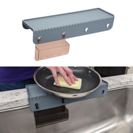 SiliSink Silicone Sink Edge Guard for Kitchen Sink - Fits 3.75” - 4” Wide - The Original Silicone Edge Protector with Sponge Caddy, 14” Gray