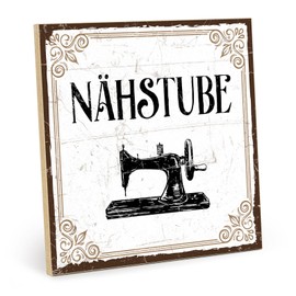 TypeStoff Wooden Sign with Saying - NÄHSTUBE - Vintage Look with Quote as Gift and Decoration - HS-00328