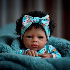 Pinky Reborn African American Reborn Doll 20 Inch 50 cm Black Baby Dolls Newborn Baby, Lighter Brown Skin Silicone Reborn Toddler Dolls with Curly Hair Gift for Age3+