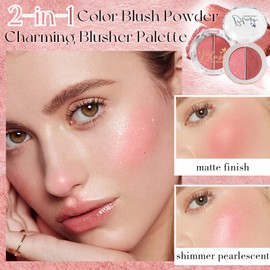Prreal Powder Blush, 2-in-1 Color Blush with Matte and Shimmer, Radiant Blush Growing, Blendable Formula Powder Blusher Palette Eyeshadow, Fine Lightweight Face Blusher Makeup,#04