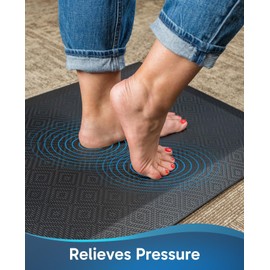 Ophanie Kitchen Mats for Floor, 9/10 inch Thick, Anti Fatigue Cushioned Mat, Kitchen Rugs, Waterproof, Comfort Ergonomic Standing Mat for Office, Home, Sink, 20x32 Black Non-Slip Ridged Bottom