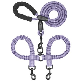 iYoShop Dual Dog Leash, Double Dog Leash, 360 Swivel No Tangle Walking Leash, Shock Absorbing Bungee for Two Dogs, Large (25-150 lbs), Lavender