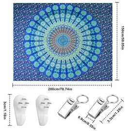 Large Tapestry, 200 x 150 cm, Mandala Tapestry, Wall Hanging Cloth, Boho Hippie, Bohemian Blanket, Sun and Moon, Tapestry Wall Art for Home Decor, Bedroom, Dorm, Living Room, Beach (Mandala B)