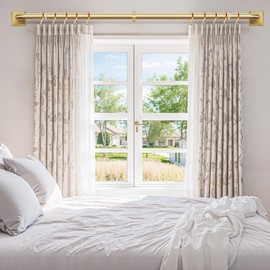 Brushed Gold Curtain Rods for Windows 48-90 Inch (4-7.5 ft), Heavy Duty Wrap Around Blackout Curtain Rod, Adjustable Room Darkening Drapery Rod for Bedroom, Living Room & Sliding Door