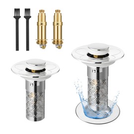 2PCS Bathroom Sink Stopper, Pop-up Drain Magic Sink Stopper, Stainless Steel for Bathroom Basins, Anti-Clogging Hair Trap, Suitable for 1.1-1.37 inch Diameter