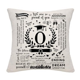 Graduation Gifts Initials Letters A-Z Throw Pillow Covers for Graduates Daughter Son Granddaughter Grandson Sister Brother Cousin Friends Graduates Gift Congratulations Presents(O)