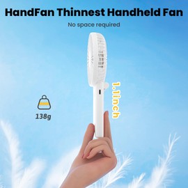 HandFan Thinnest Handheld Fan,Powerful Portable Fan with Lanyard[10Hrs Max Cooling],180°Folded,5 Speeds Personal Fan,Lightweight; 3-IN-1 Hand/Desk/Neck Fan,Travel Essentials Gifts for Women,Men(White)