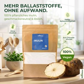 RheinNatur Inulin Powder 1 kg - 100% Inulin from Chicory Root - Vegetable Fibre - 1000 g Bag