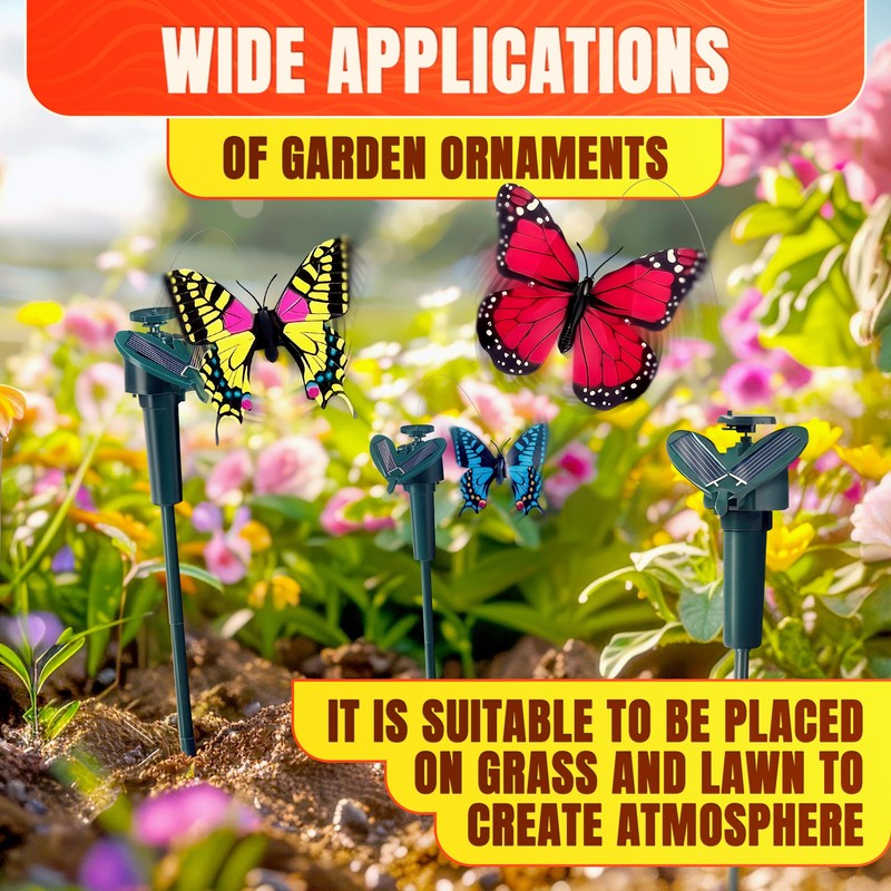 3 Pcs Fluttering Solar Butterfly Garden Stakes - Waterproof Flying