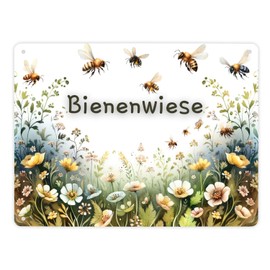 Bee Meadow Metal Sign XL in 21 x 28 cm Idyllic Nature Oasis Flowers Grass Insects Pollen Protection for Bees