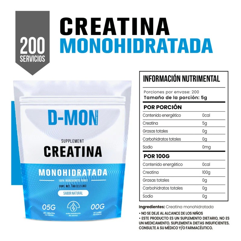Creatina Monohidratada Micronizada Pura En Polvo 1kg Supleme