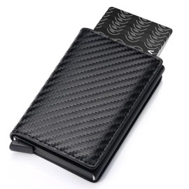 Carteras para Hombre, Tarjetero de Cuero, RFID Bloqueo Antirrobo Tarjetero para Caballero Plegable, con Bolsillo, para Efectivo, Billetes Y Tarjetas De Visita, Regalos para Hombre（Negro）