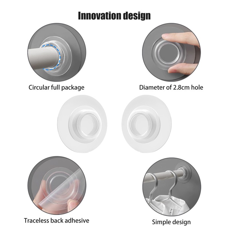 Self Adhesive Telescopic Rod Holder,Mounted-Free Shower Curtain Pole Support,No Drilling