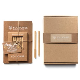ECO SCRIBE x1 A5 Notebook/Journal & Pack of 10 Recycled Paper Pens, Eco Friendly Stationery Gift Set, 80 Lined Pages, Environmentally Friendly Present, 100% Plastic Free, 100% Recyclable