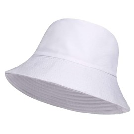 Bucket Hats, Fisherman, Hunting, Hiking, Camping Outdoor, Unisex Reversible Hats for Men & Women-One Size (White)