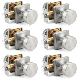 Probrico Passage Door Knobs Interior 6 Pack, Brushed Nickel Door Knob Without Lock Inside, Closet & Hallway Classic Round Door Knob