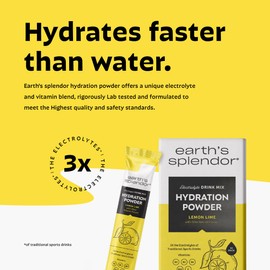Earth's Splendor Hydration Powder, Lemon Lime | 10 Pack | Single Serving Electrolyte Sticks