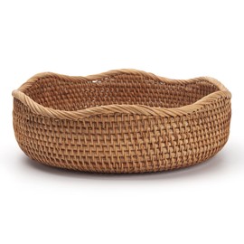 Rattan Bread Baskets Round Woven Fruit Bowls Key Holders Stackable for Storage, Snack, Fruit, Vegetable Natural Set of 3