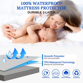 Sufdari Waterproof Mattress Protector double,135x190cm Mattress Cover for Bed,30cm Deep Pocket Fitted Sheet Style Mattress Protector with Elastic Rubber Band-Grey