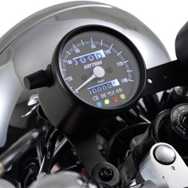 Daytona 15626 Motorcycle Mechanical Speedometer, Black Body, Black Panel, White LED, Diameter 2.4 inches (60 mm), 50.9 mph (140 km/h) Display, Indicator Included