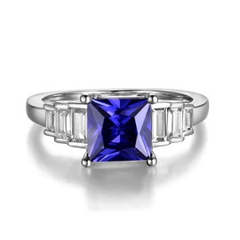 Ladies Art Deco Design 925 Silver White Sapphire and 1.5 Carat Tanzanite Ring (P)
