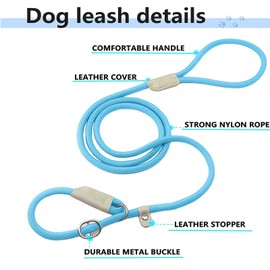 Nordkawa Durable Slip Lead, 5 FT Slip Leads for Dogs, Slip Lead Dog Leash Adjustable Dog Training Leash, Strong Nylon Rope Slip Leash for Large Medium Small Dogs (Blue)