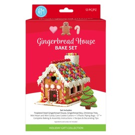 R & M International 2089 Gingerbread House - Juego de 10 cortadores de galletas y horneado con recetas e instrucciones, color plateado