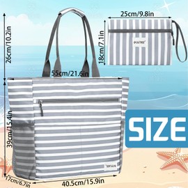 LUKIUP Women's 2-Piece Beach Bag Set, Versatile Shopper with 1 Versatile Pocket, Beach Bag with Zip for Beach, Travel, Shopping, Sports and Work, gray
